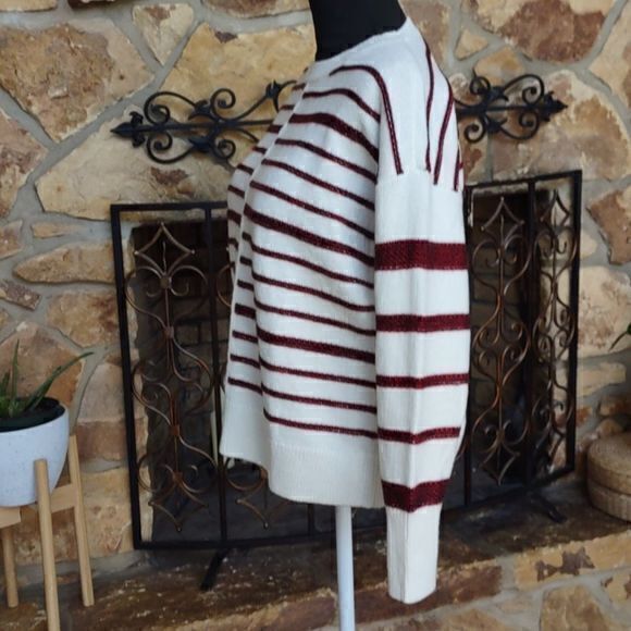 Lucky Brand White Knit Textured Stripe Crew Neck Sweater‎ Sz S - Picture 5 of 11